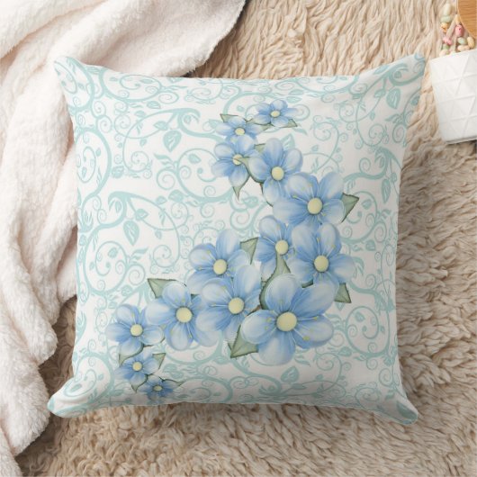 Blue Flowers クッション (ブランケット)
