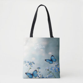Blue Flowers and Butterfly Custom Tote Bag トートバッグ
