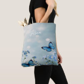 Blue Flowers and Butterfly Custom Tote Bag トートバッグ (クローズアップ)
