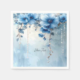 Blue Flowers and Pearls スタンダードカクテルナプキン