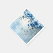 Blue Flowers and Pearls スタンダードカクテルナプキン (角)