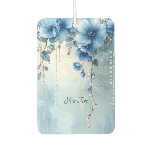 Blue Flowers and Pearls Air Freshener カーエアーフレッシュナー (正面)