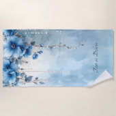 Blue Flowers and Pearls Beach Towel ビーチタオル (正面)