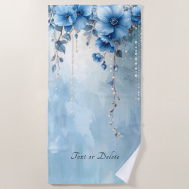 Blue Flowers and Pearls Beach Towel ビーチタオル