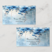 Blue Flowers and Pearls Business Card 名刺 (正面/裏面)
