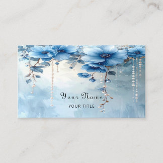 Blue Flowers and Pearls Business Card 名刺
