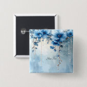 Blue Flowers and Pearls Button 缶バッジ (正面&裏面)
