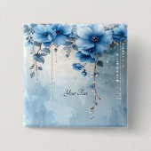 Blue Flowers and Pearls Button 缶バッジ (正面)
