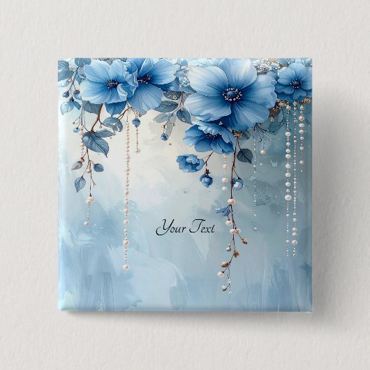 Blue Flowers and Pearls Button 缶バッジ (正面)