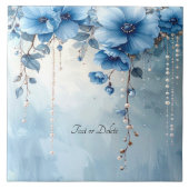 Blue Flowers and Pearls Ceramic Tile タイル (正面)