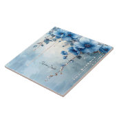 Blue Flowers and Pearls Ceramic Tile タイル (側面)