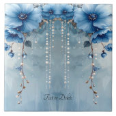 Blue Flowers and Pearls Ceramic Tile タイル (正面)