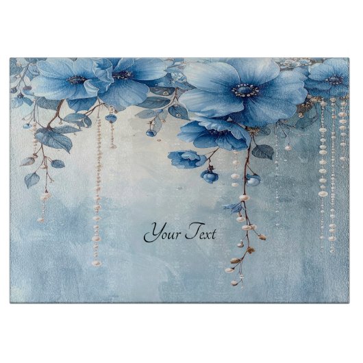 Blue Flowers and Pearls Cutting Board カッティングボード (正面)