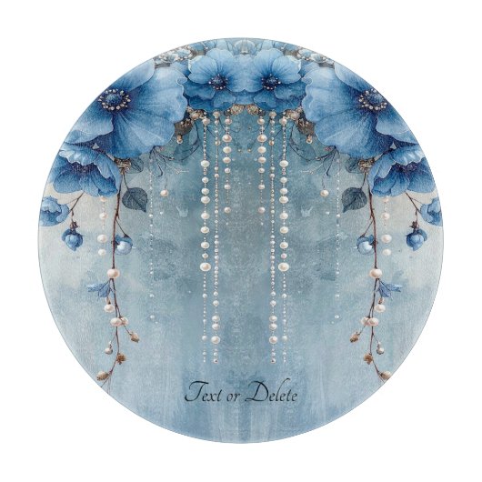 Blue Flowers and Pearls Cutting Board カッティングボード (正面)