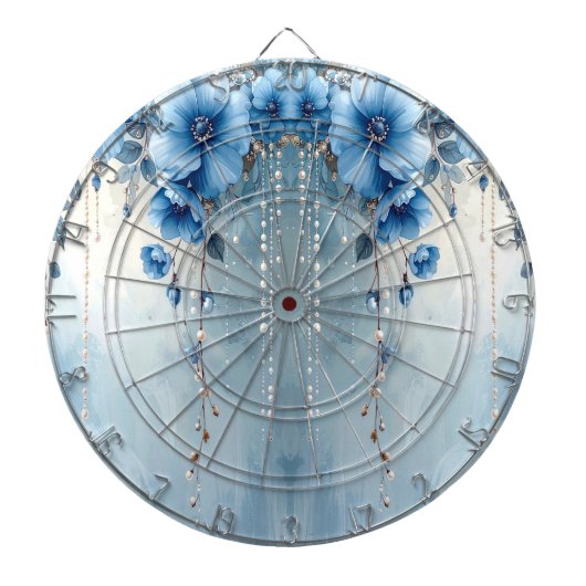 Blue Flowers and Pearls Dartboard ダーツボード (正面)