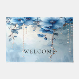 Blue Flowers and Pearls Doormat ドアマット