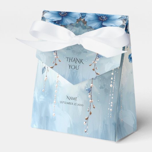 Blue Flowers and Pearls Favor Box フェイバーボックス (正面サイド)