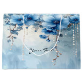 Blue Flowers and Pearls Gift Bag ラージペーパーバッグ (正面)