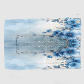 Blue Flowers and Pearls Golf Towel ゴルフタオル (横)