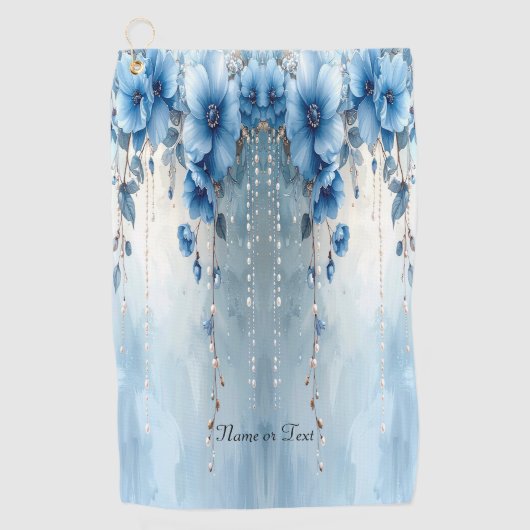 Blue Flowers and Pearls Golf Towel ゴルフタオル (正面)