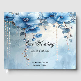Blue Flowers and Pearls Guest Book ゲストブック