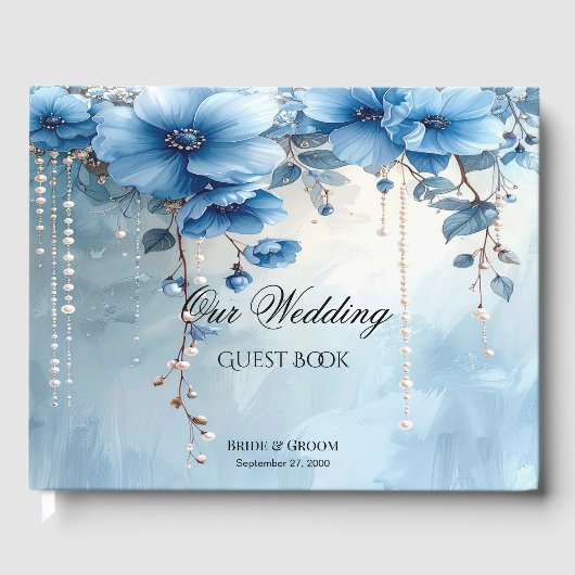 Blue Flowers and Pearls Guest Book ゲストブック (正面)