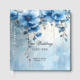 Blue Flowers and Pearls Guest Book ゲストブック