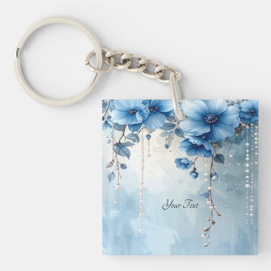 Blue Flowers and Pearls Keychain キーホルダー (正面)