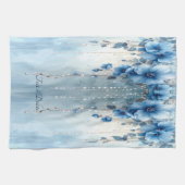 Blue Flowers and Pearls Kitchen Towel キッチンタオル (横)