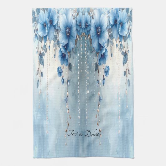 Blue Flowers and Pearls Kitchen Towel キッチンタオル (縦)