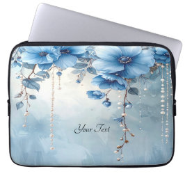 Blue Flowers and Pearls Laptop Sleeve ラップトップスリーブ