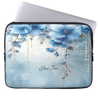Blue Flowers and Pearls Laptop Sleeve ラップトップスリーブ