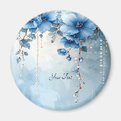 Blue Flowers and Pearls Magnet マグネット (正面)