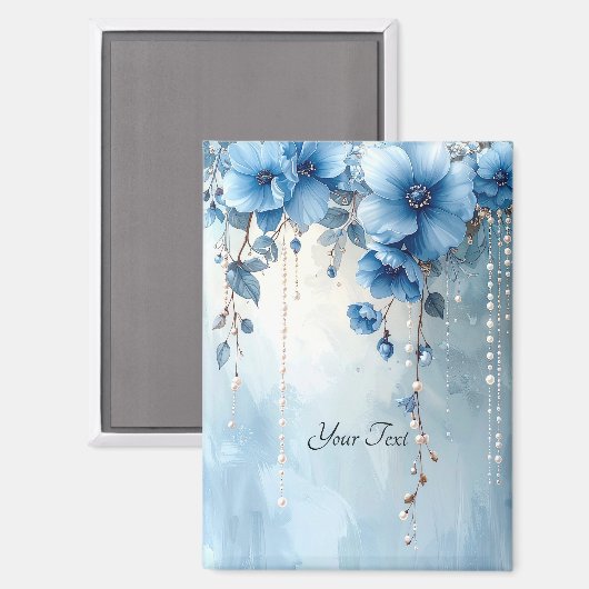 Blue Flowers and Pearls Magnet マグネット (正面/裏面)