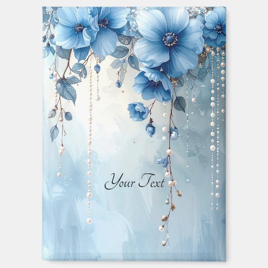 Blue Flowers and Pearls Magnet マグネット (正面)
