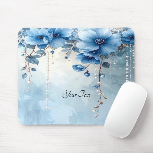 Blue Flowers and Pearls Mousepad マウスパッド (マウス)