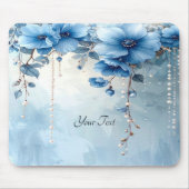 Blue Flowers and Pearls Mousepad マウスパッド (正面)