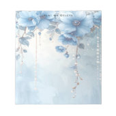 Blue Flowers and Pearls Notepad ノートパッド (正面)
