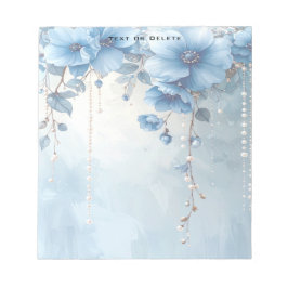 Blue Flowers and Pearls Notepad ノートパッド