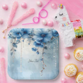 Blue Flowers and Pearls Paper Plate ペーパープレート (パーティー)