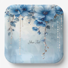 Blue Flowers and Pearls Paper Plate ペーパープレート