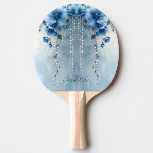 Blue Flowers and Pearls Ping Pong Paddle 卓球ラケット (正面)