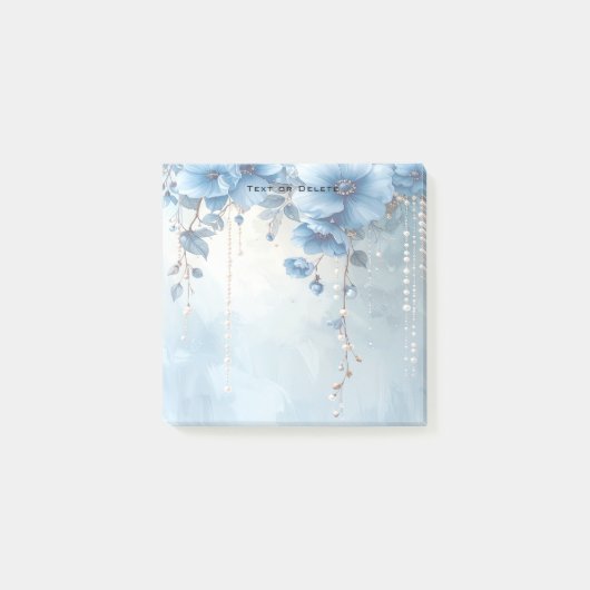 Blue Flowers and Pearls Post it Notes ポストイット (正面)