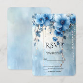 Blue Flowers and Pearls RSVP Card (正面/裏面)