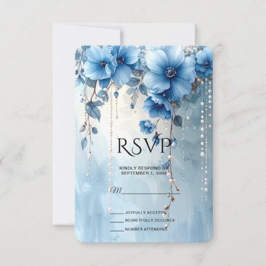 Blue Flowers and Pearls RSVP Card (正面)