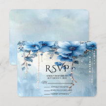 Blue Flowers and Pearls RSVP Card