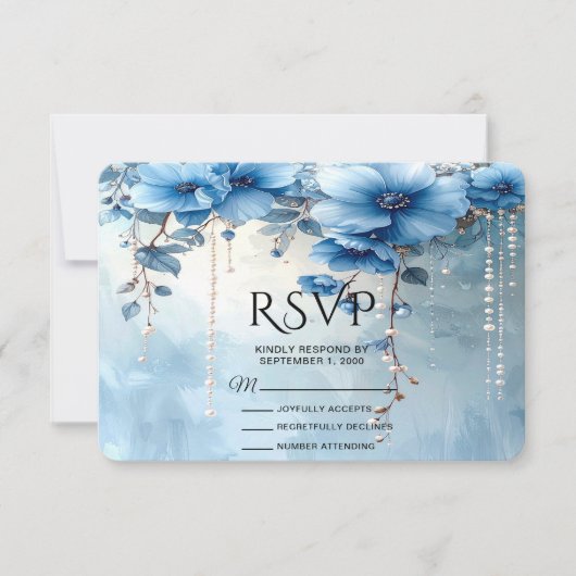 Blue Flowers and Pearls RSVP Card (正面)