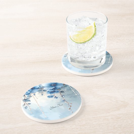 Blue Flowers and Pearls Sandstone Coaster コースター (側面)