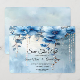 Blue Flowers and Pearls Save The Date セーブザデート