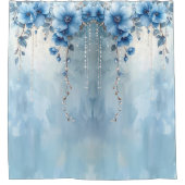 Blue Flowers and Pearls Shower Curtain シャワーカーテン (正面)